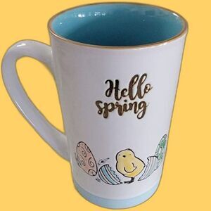 Hello Spring Tall Embossed Coffee Mugs with Baby Chicks- Set of 2